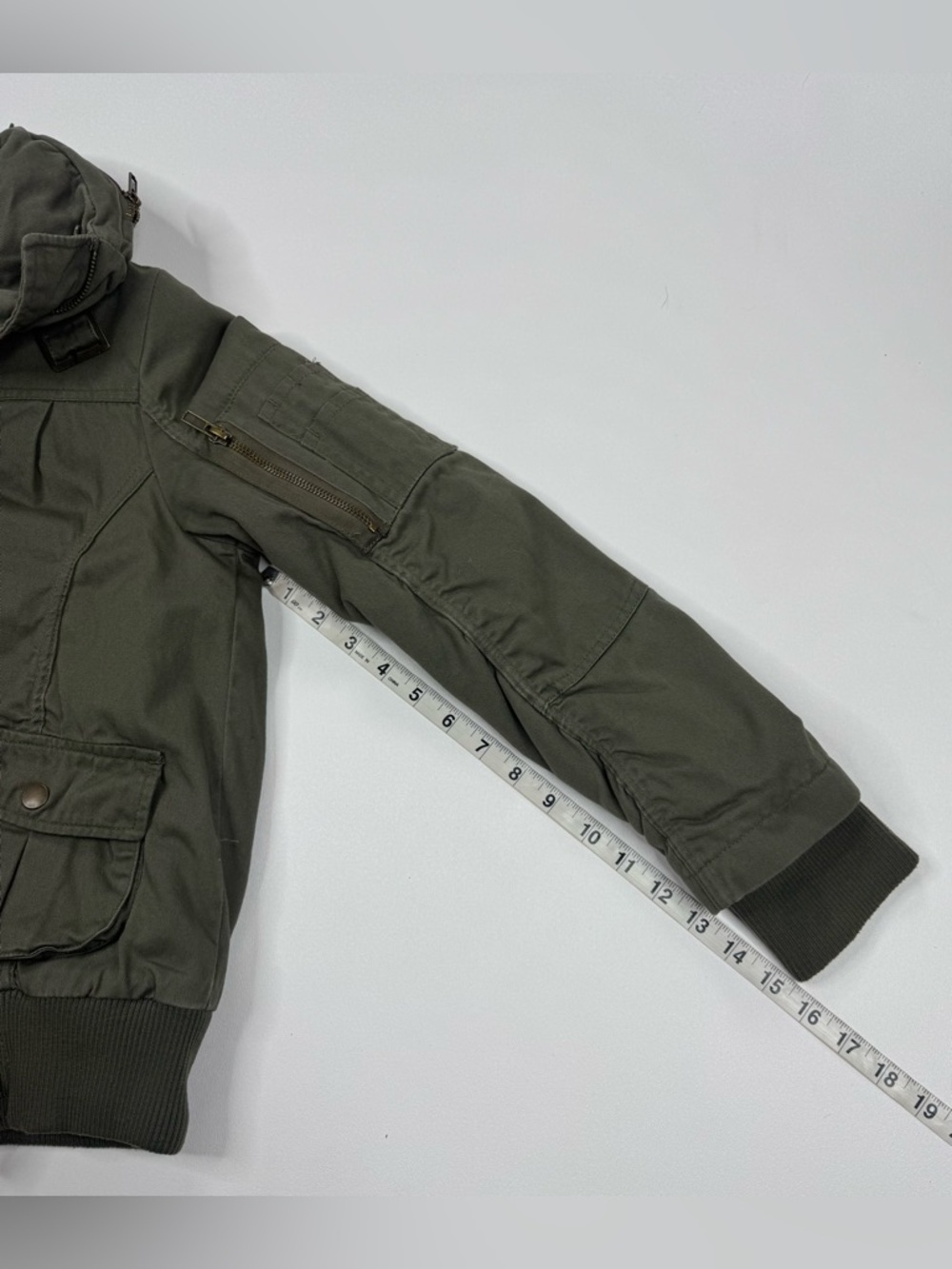CoffeeShop Vintage Wash Utility Crop Bomber Roll Hood Jacket Womens XS - Picture 10 of 13